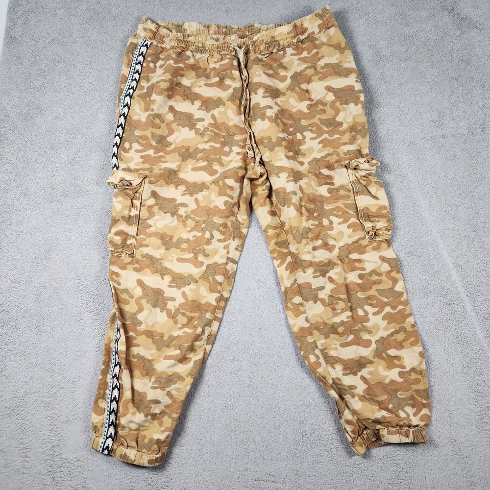 Sundance Constas Camo Linen Joggers Womens size PM Petite Medium Cargo Cotton